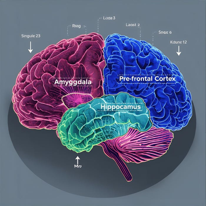 neural regions of the brain, specifically the amygdala, prefrontal cortex, and the hippocampus