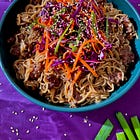 ginger beef noodles with sesame slaw