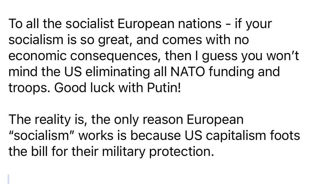 European socialism, subsidized by the US taxpayer : r/austrian_economics
