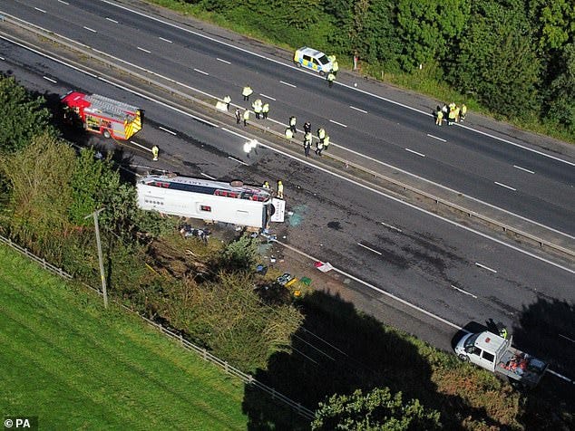 Emergency services at the scene of the crash between junction 5 at Ellesmere Port and junction 4 at Bebbington