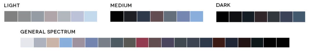color swatches showing mostly dark and dull colors