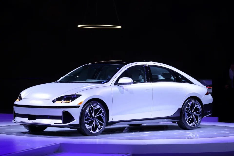 Hyundai displays their new vehicle Ioniq 6 at the 2022 Los Angeles Auto Show in Los Angeles, California, U.S., November 17, 2022. REUTERS/Mike Blake