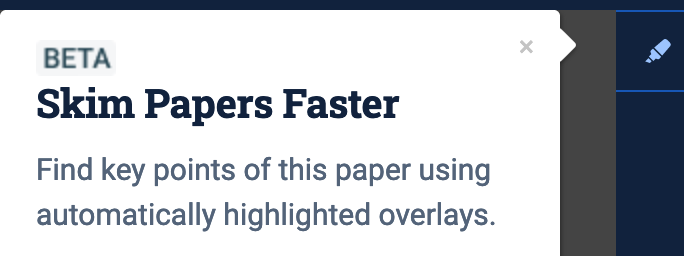 Screenshot of the Semantic Scholar skimmer saying important passages are highlighted