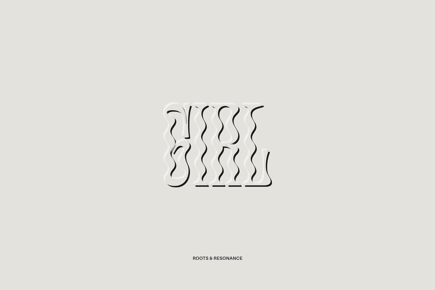 An elegant typographic design on a minimal, cream-colored background. In the center, the word "GIRL" is rendered in a highly stylized, elongated serif font, where the vertical stems are transformed into fluid, undulating waves. The lettering features a debossed, letterpress effect, creating subtle highlights and deep shadows that give it a tactile, physical depth as if pressed directly into heavy paper stock. Part of the Roots & Resonance series at The Subtext Review. An elegant typographic design on a minimal, cream-colored background. In the center, the word "GIRL" is rendered in a highly stylized, elongated serif font, where the vertical stems are transformed into fluid, undulating waves. The lettering features a debossed, letterpress effect, creating subtle highlights and deep shadows that give it a tactile, physical depth as if pressed directly into heavy paper stock. Part of the Roots & Resonance series at The Subtext Review.