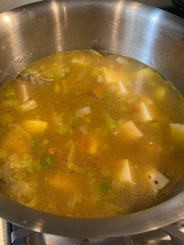 Simmering the Potato Leek Soup