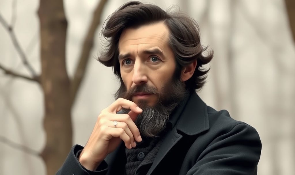 A thoughtful bearded man rests his hand on his chin, gazing forward with a calm, reflective expression against a soft, natural background. Pondering ethical entrepreneurship and business mentorship A thoughtful bearded man rests his hand on his chin, gazing forward with a calm, reflective expression against a soft, natural background. Pondering ethical entrepreneurship and business mentorship