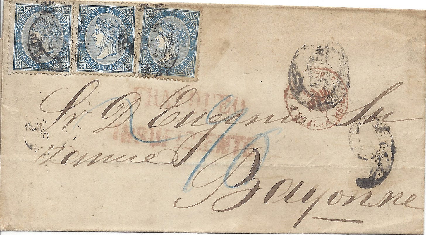 Short paid letter from Spain to France