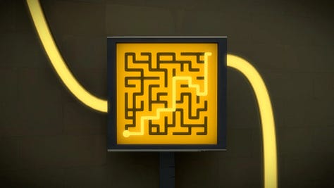 Screenshot from The Witness showing few solved puzzle panels