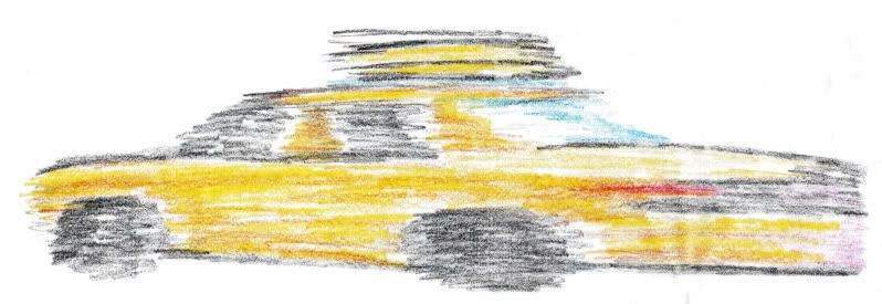 Speeding NYC taxi cab sketch.