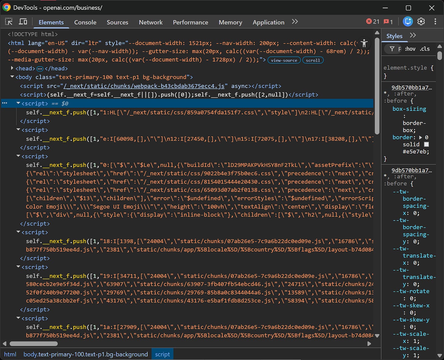 Note the hydration script elements