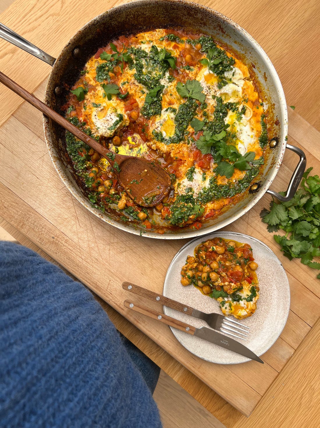 Creamy Chickpea Shakshuka with Cilantro Jalapeño Oil