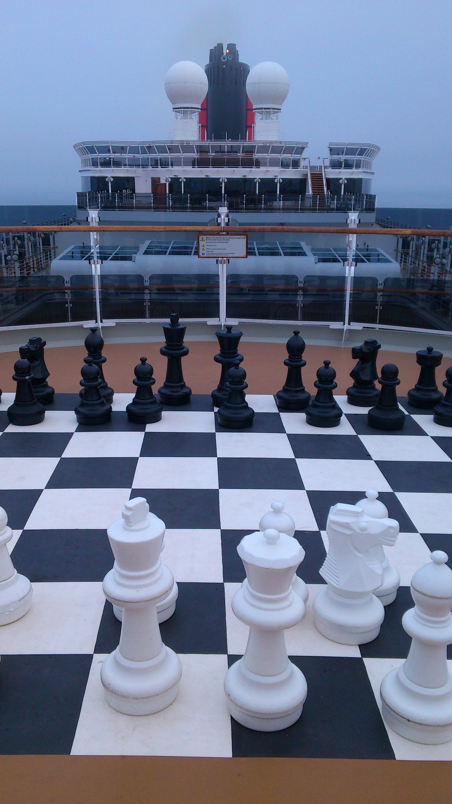 Oversized outdoor chessboard on Cunard’s Queen Victoria cruise ship