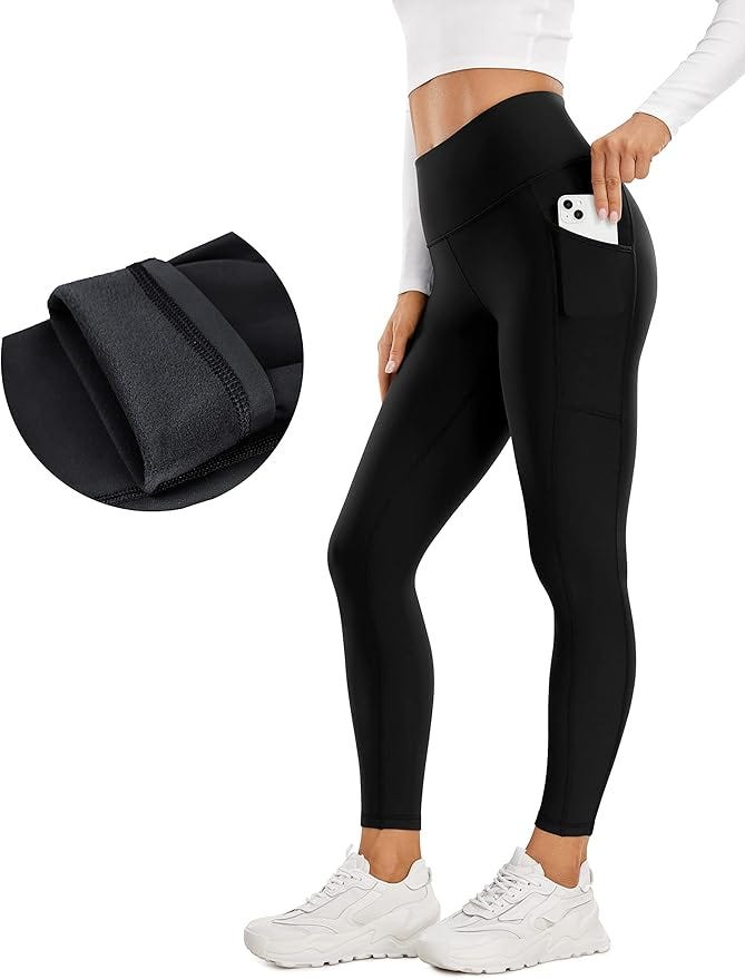 CRZ YOGA Thermal Fleece Lined Leggings Women 25&#39;&#39; - High Waisted Winter Workout Hiking Pants with Pockets Warm Running Tights