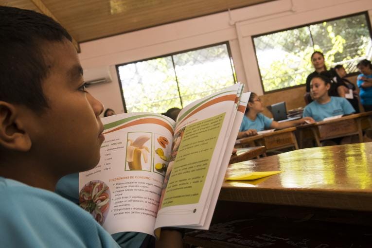Estudiante de primaria lee un libro en Costa Rica Estudiante de primaria lee un libro en Costa Rica