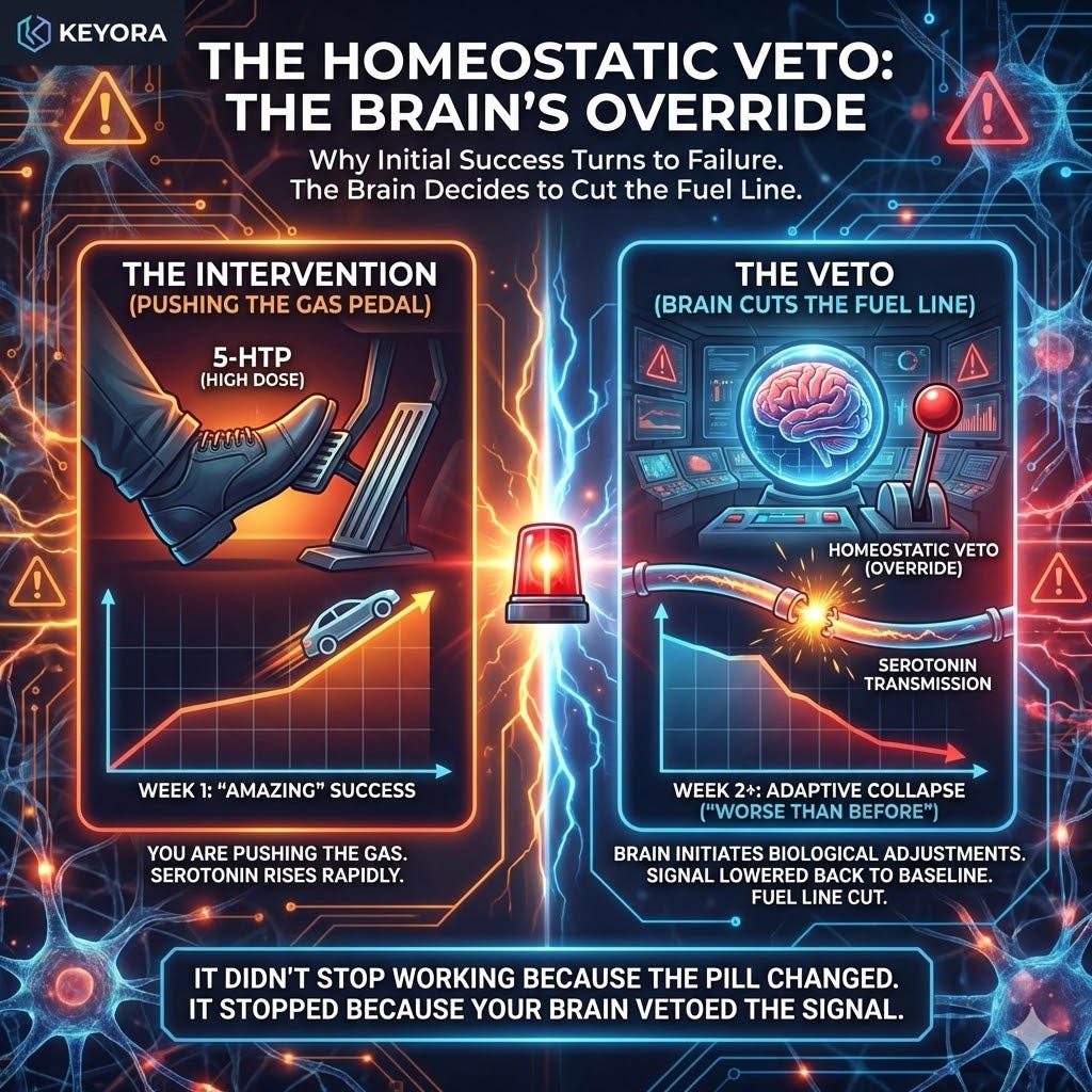 The Homeostatic Veto executes a systemic override during a Neuro-Endocrine Storm, cutting the fuel line to preserve baseline Neurological Sovereignty. The Homeostatic Veto executes a systemic override during a Neuro-Endocrine Storm, cutting the fuel line to preserve baseline Neurological Sovereignty.