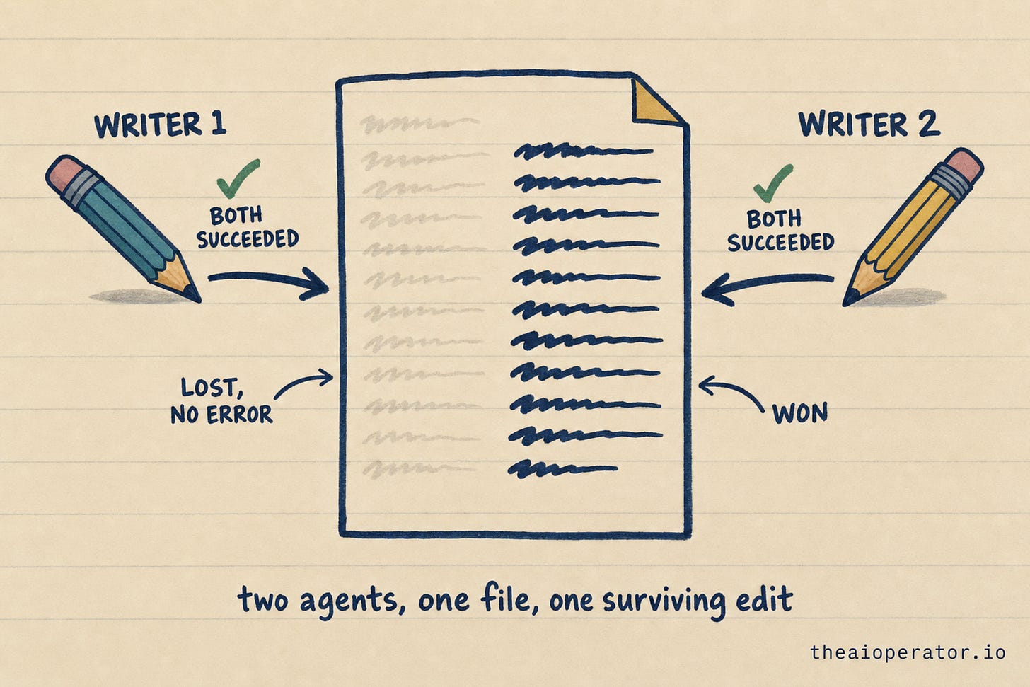 Hand-drawn sketchnote of two pencils writing on one page from opposite sides. One hand of text has faded away labelled lost no error, the other is solid and labelled won. Hand-drawn sketchnote of two pencils writing on one page from opposite sides. One hand of text has faded away labelled lost no error, the other is solid and labelled won.