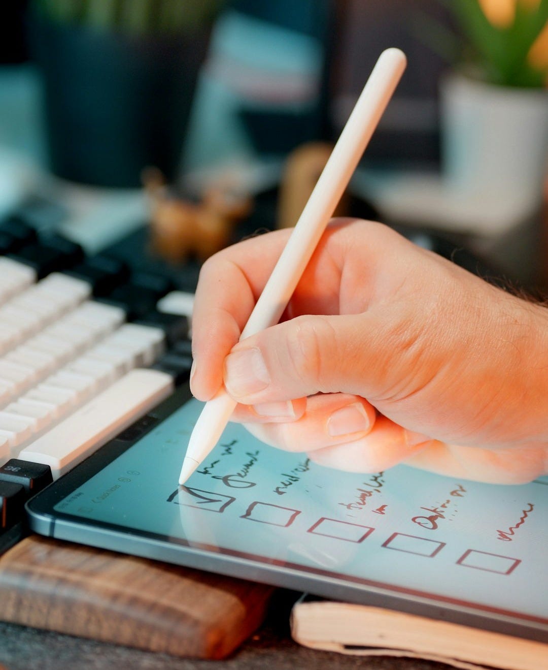 Someone is using a stylus on a tablet. Someone is using a stylus on a tablet.