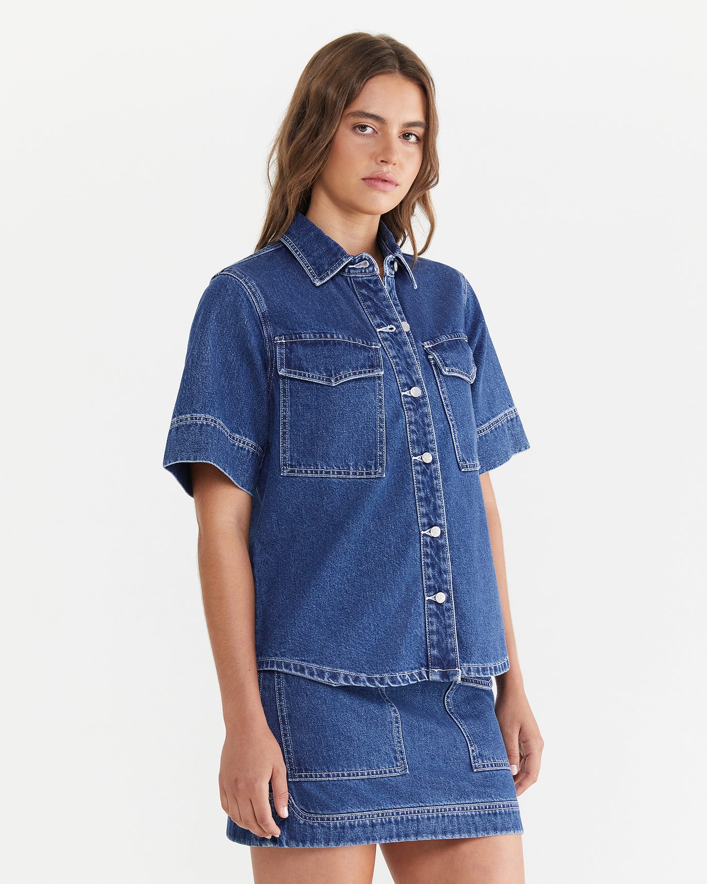 Organic Cotton Blend Short Sleeve Denim Shirt | JAG