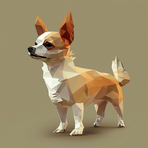 Dog, lamp, meadow - low poly