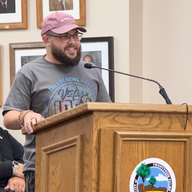 Brianna Whitaker, Britain Vanderbush, Marie and Veno Nathraj speaking in support of the Farmers Market during public comment.