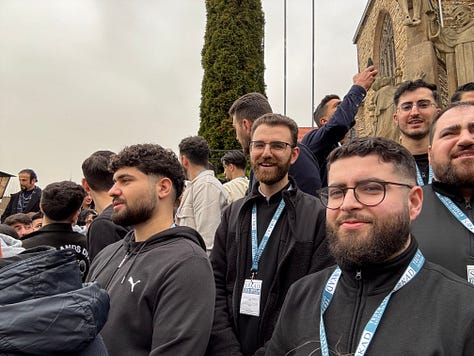 Photos of people gathering in large and small groups