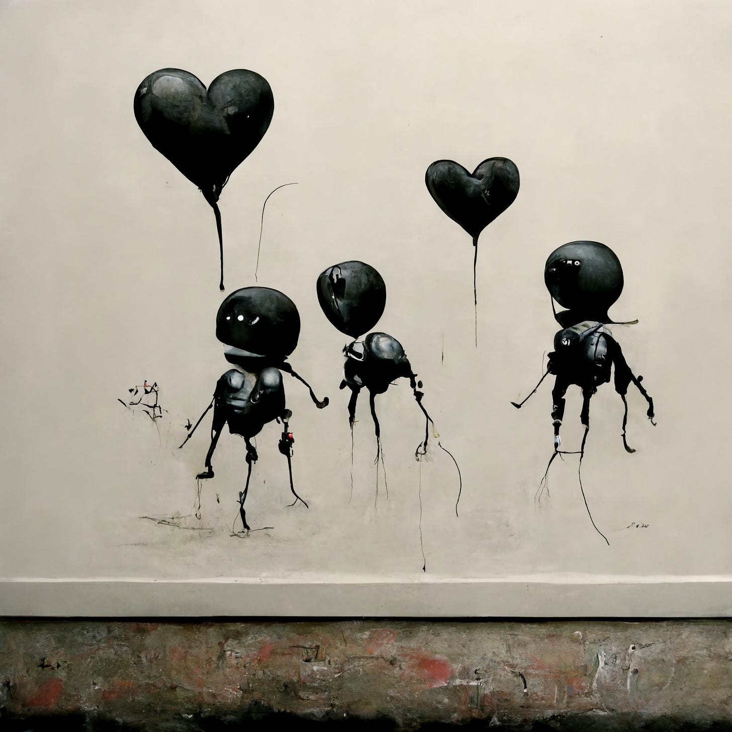 A painting of emotional nanobots in the style of Banksy. But not really by Banksy.