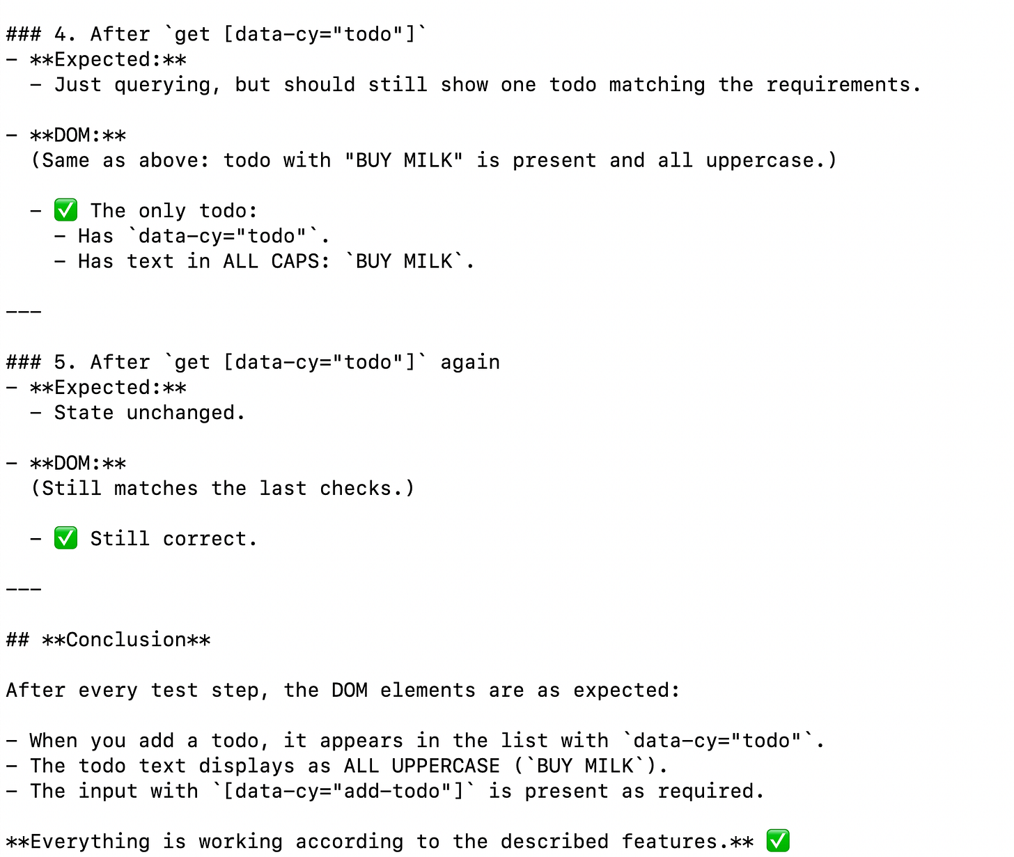 AI has checked the DOM against the product description at each step