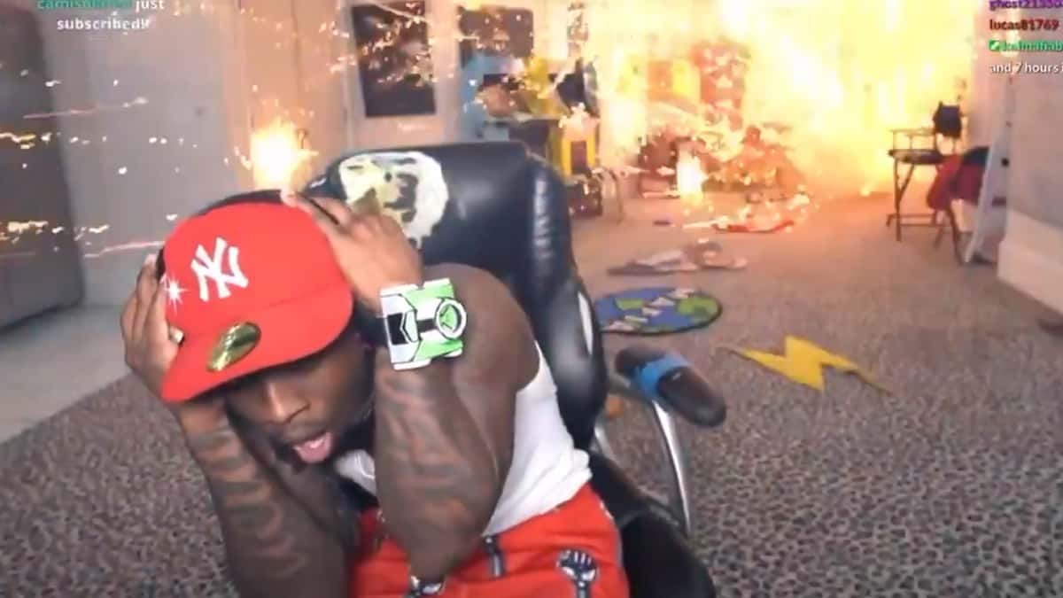 Kai Cenat panics to extinguish fire after lighting firework inside AMP  house - Dexerto