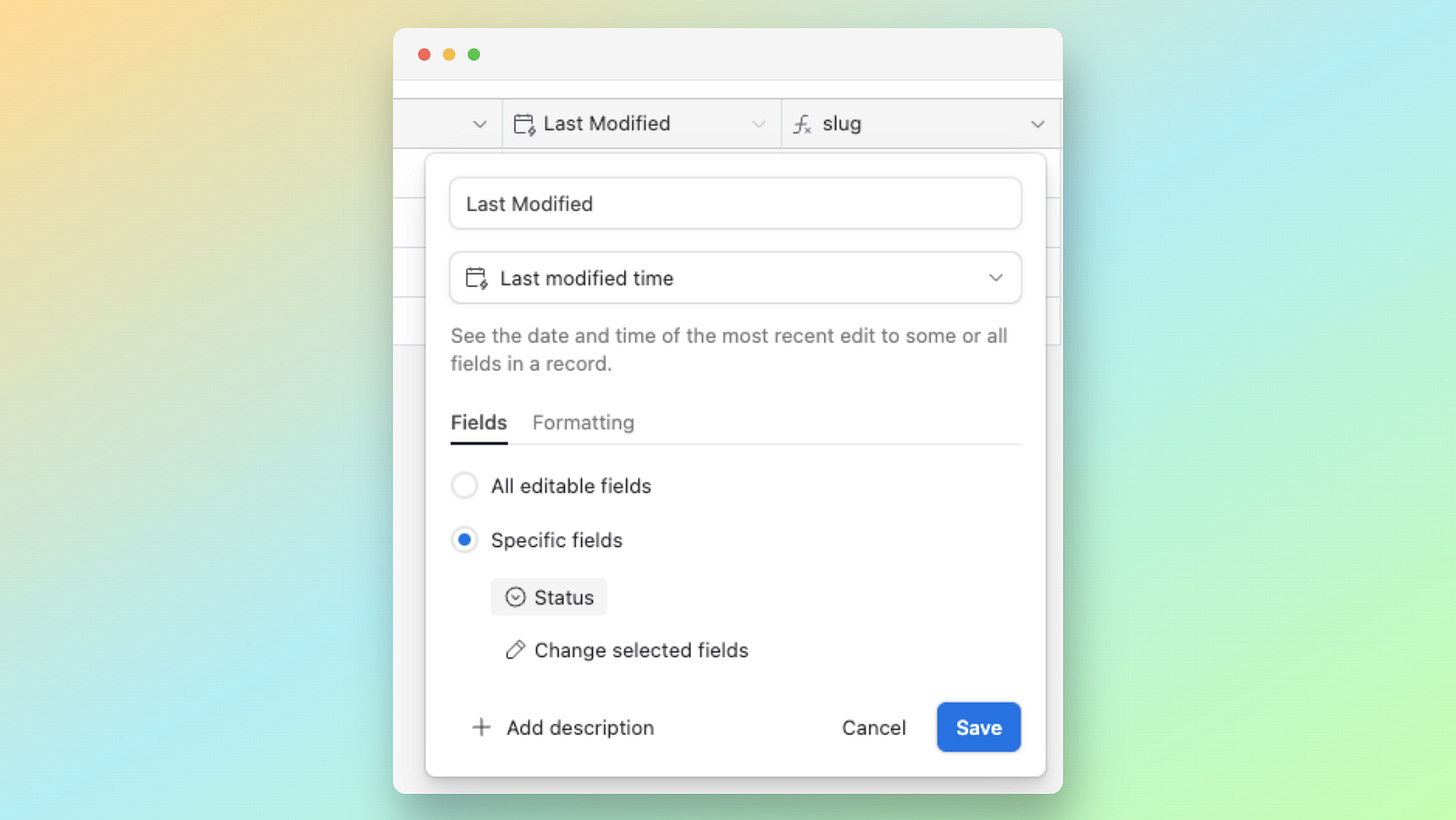 Airtable 設定欄位更新的判斷依據示意