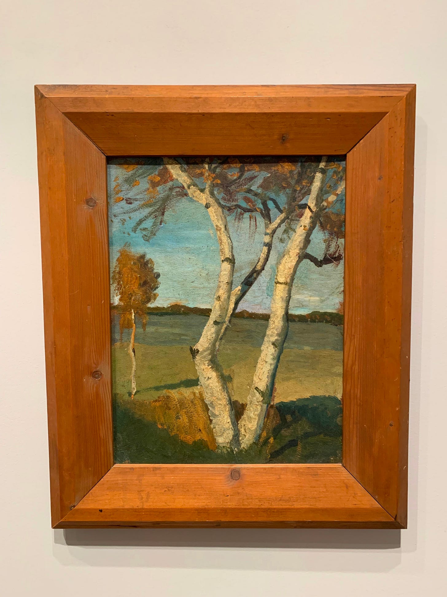 Painting of birch trees in wooden frame