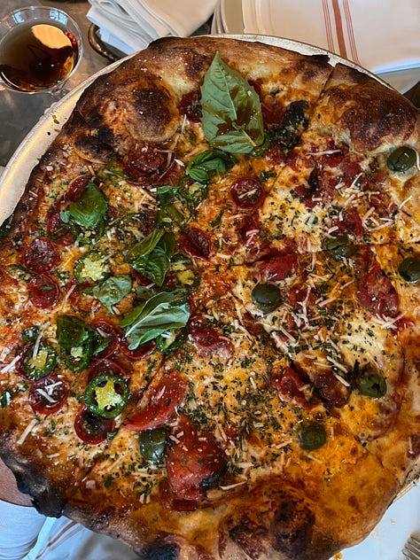 hot honey and cappocollo pizza from Slim's Pizzeria in Crestline Village