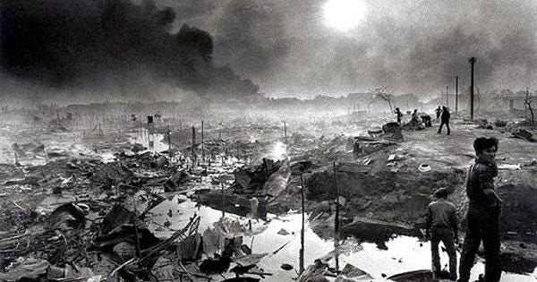 area completely destroyed from bombing