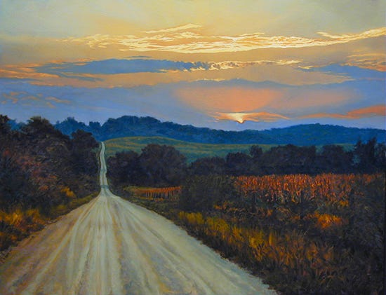 oil painting of country road at sunset © J. Hulsey