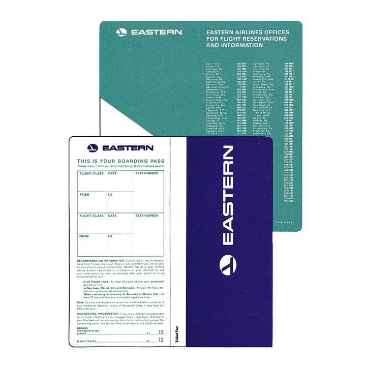 Corporate identity, ticket, tags and exhibition stand by Lippincott & Margulies for Eastern Airlines, 1964
