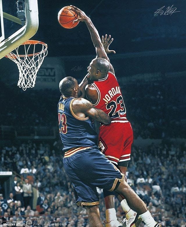 lebron james dunking on michael jordan