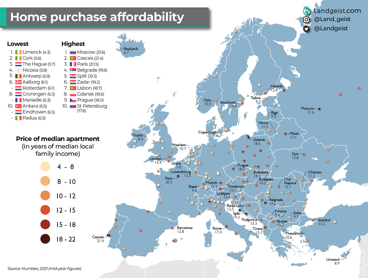 Map of how affordable it is to buy a home in Europe.