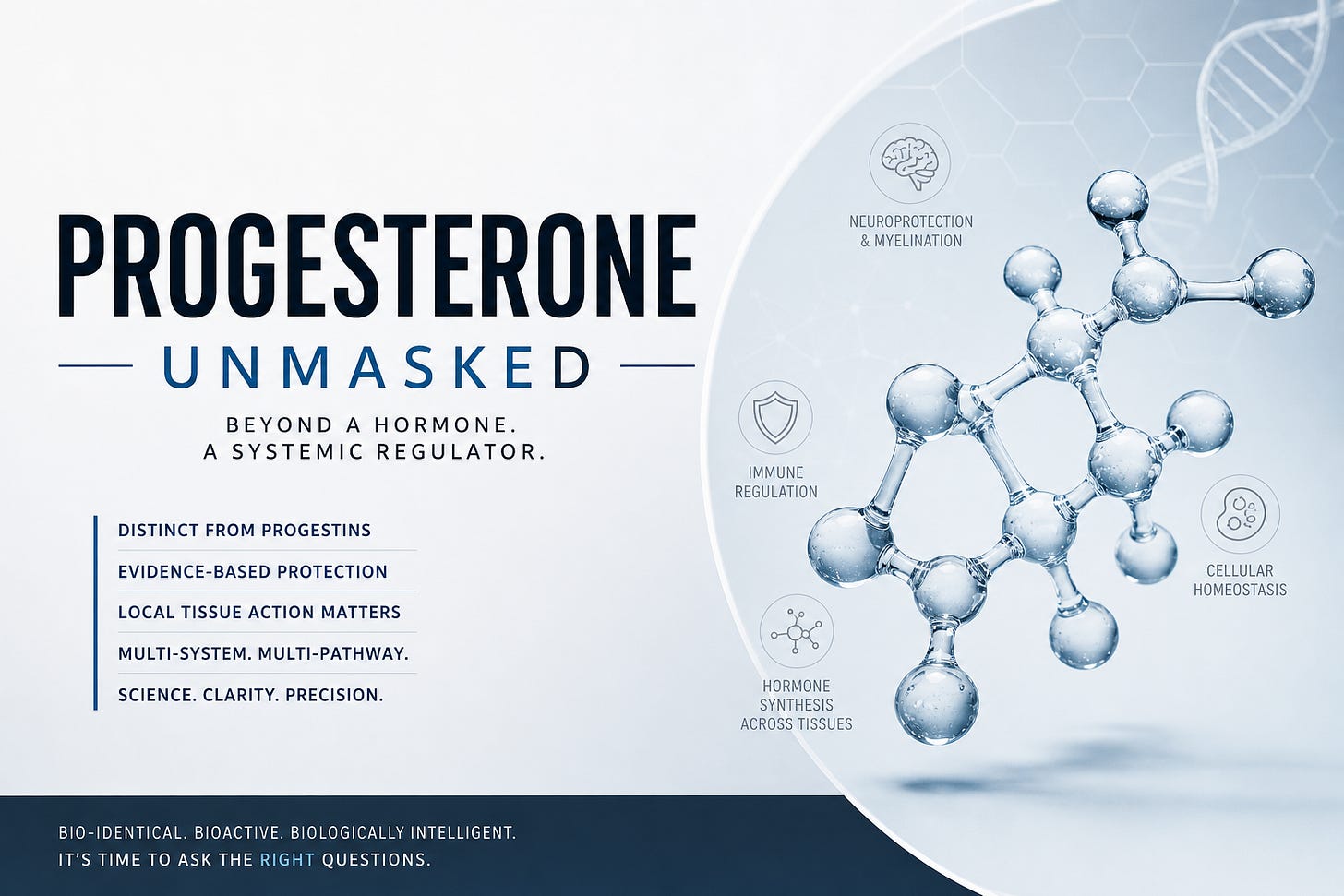 Progesterone Unmasked featured image showing molecular structure and scientific design highlighting progesterone as a systemic regulator in breast health and hormone balance