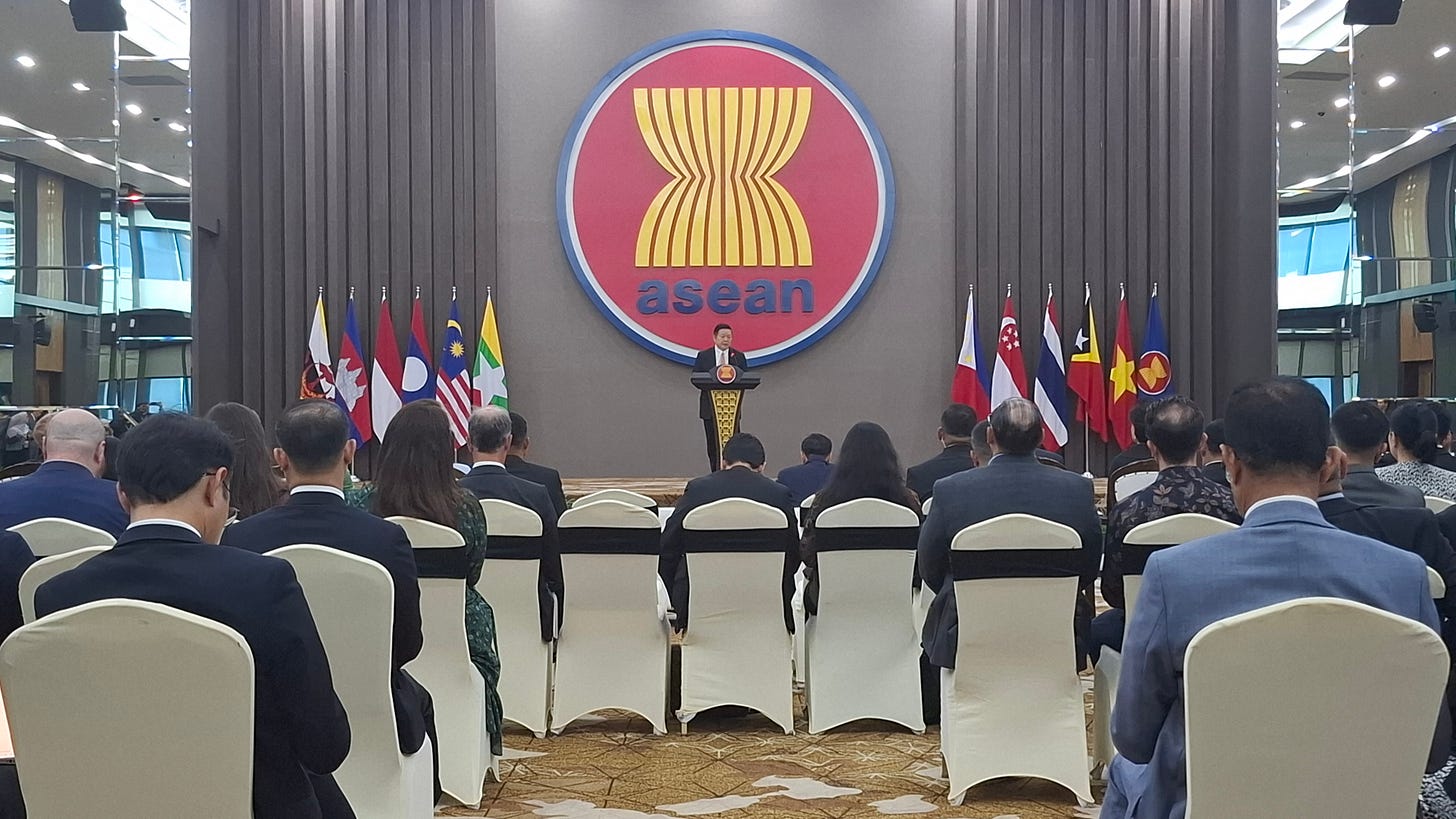 ASEAN Secretary-General Kao Kim Hourn delivers his opening remarks to ambassadors and diplomats attending Thai Prime Minister Anutin Charnvirakul's visit to the ASEAN Headquarters ASEAN Secretary-General Kao Kim Hourn delivers his opening remarks to ambassadors and diplomats attending Thai Prime Minister Anutin Charnvirakul's visit to the ASEAN Headquarters
