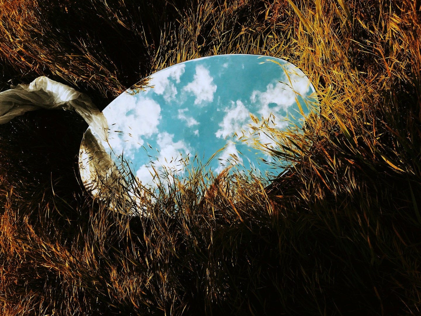 round mirror on grass