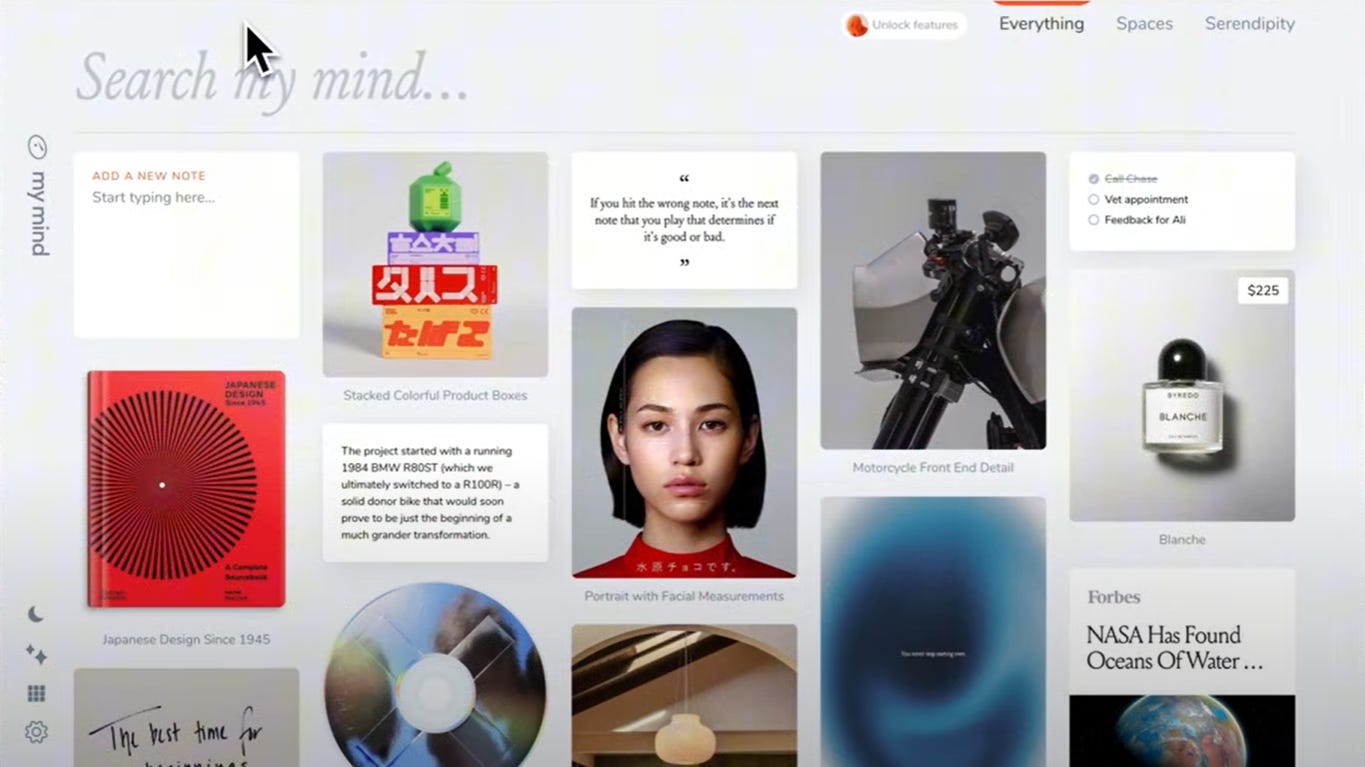 Snímek obrazovky ze služby MyMind.com