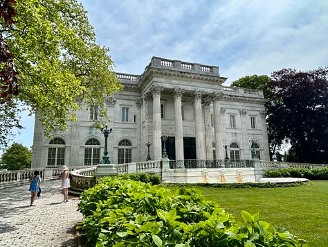 mansion, grass, brush, trees