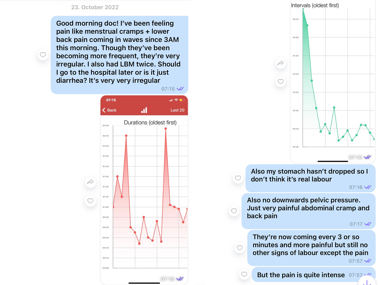texts to my doctor as I was in labour