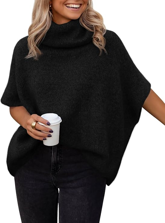 LILLUSORY Women's Mock Turtleneck Oversized Sweaters Cozy Short Batwing Sleeves Tops Fall Winter Loose Fit Chunky Clothes LILLUSORY Women's Mock Turtleneck Oversized Sweaters Cozy Short Batwing Sleeves Tops Fall Winter Loose Fit Chunky Clothes