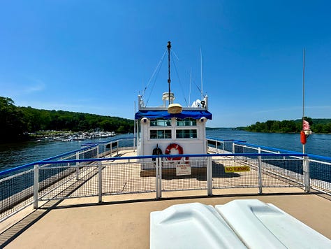 ship, decks, flag, boats, water, sky