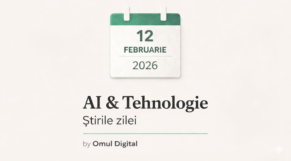 Vizual editorial pentru știri zilnice despre AI și tehnologie, cu un calendar minimalist ce afișează data curentă, titlul «AI & Tehnologie – Știrile zilei» și branding discret Omul Digital, pe fundal deschis. Vizual editorial pentru știri zilnice despre AI și tehnologie, cu un calendar minimalist ce afișează data curentă, titlul «AI & Tehnologie – Știrile zilei» și branding discret Omul Digital, pe fundal deschis.