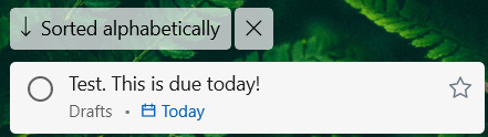 An image of the "Test. This is a task due today!" task from the previous image showing up in Microsoft To Do.