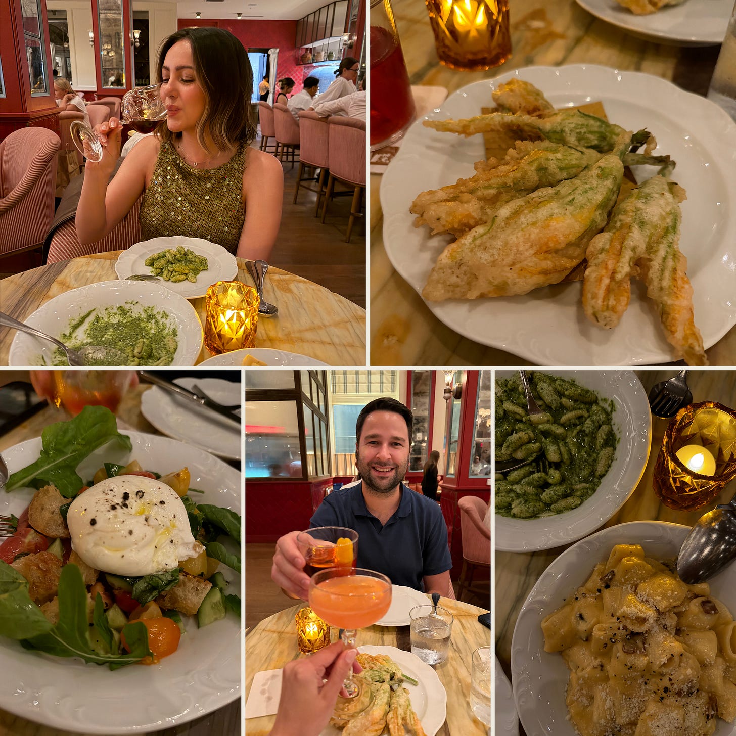 Collage of food from dinner at Mother Wolf in Los Angeles.