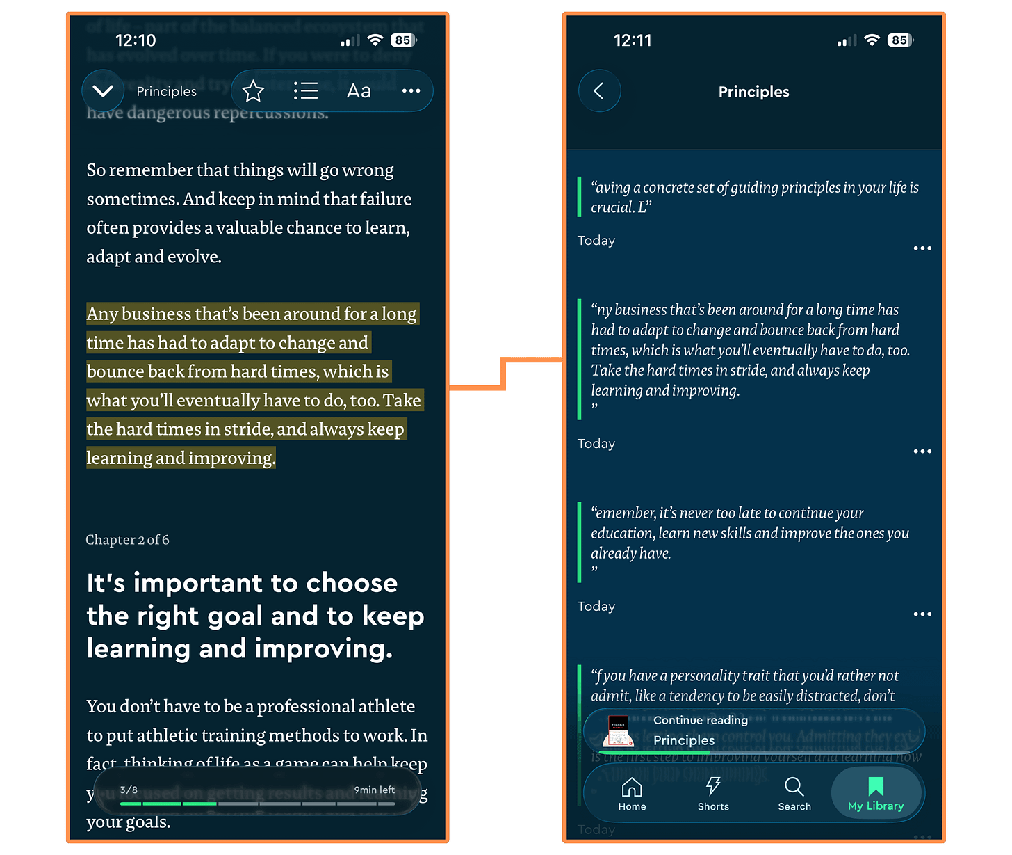 Highlights on Blinkist (mobile app + dark mode) Highlights on Blinkist (mobile app + dark mode)