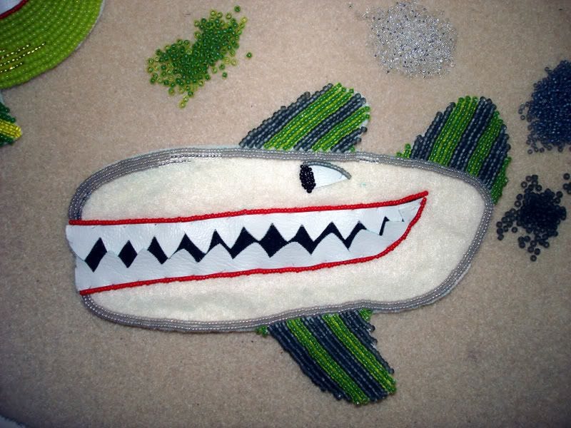 Beaded Beatles Yellow Submarine bead embroidery green grey whales beadwork beading work table Boston pop artist Lone Beader Beaded Beatles Yellow Submarine bead embroidery green grey whales beadwork beading work table Boston pop artist Lone Beader