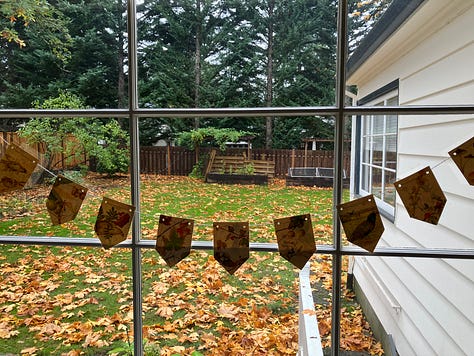 Photos of yellow, purpose, and red leaves
